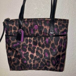 Coach Leopard Print Tote with Black and Purple